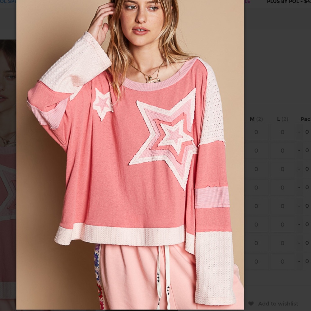 POL top Pink Star Knit Jersey soft POL shirt long sleeve star patched nwot roomy